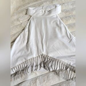 Elegant White Crop Top with Silver Accents